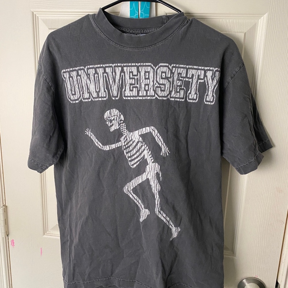 Gray University Skeleton Graphic T-Shirt